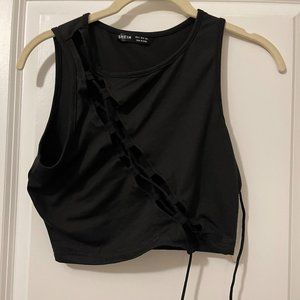 Shein Diagonal Tie Up Cropped Tank Top Size S Black